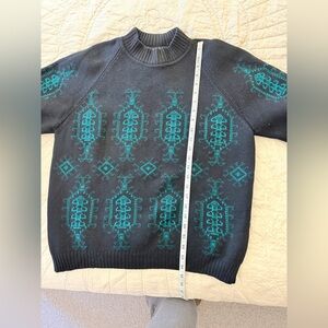 Men's Charcoal and Teal Patterned Crewneck Sweater